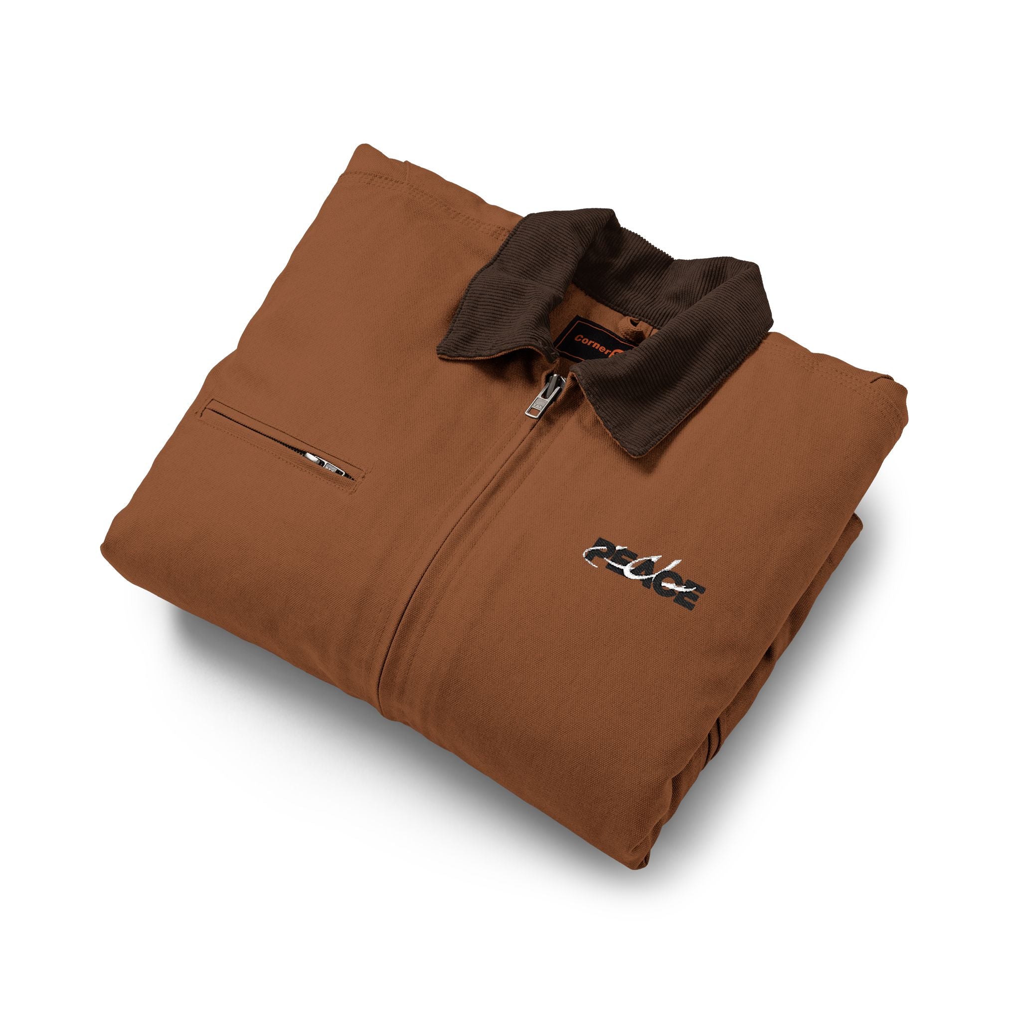 Duck Cloth Work Jacket — Rugged Brown Canvas Zip-Up Jacket
