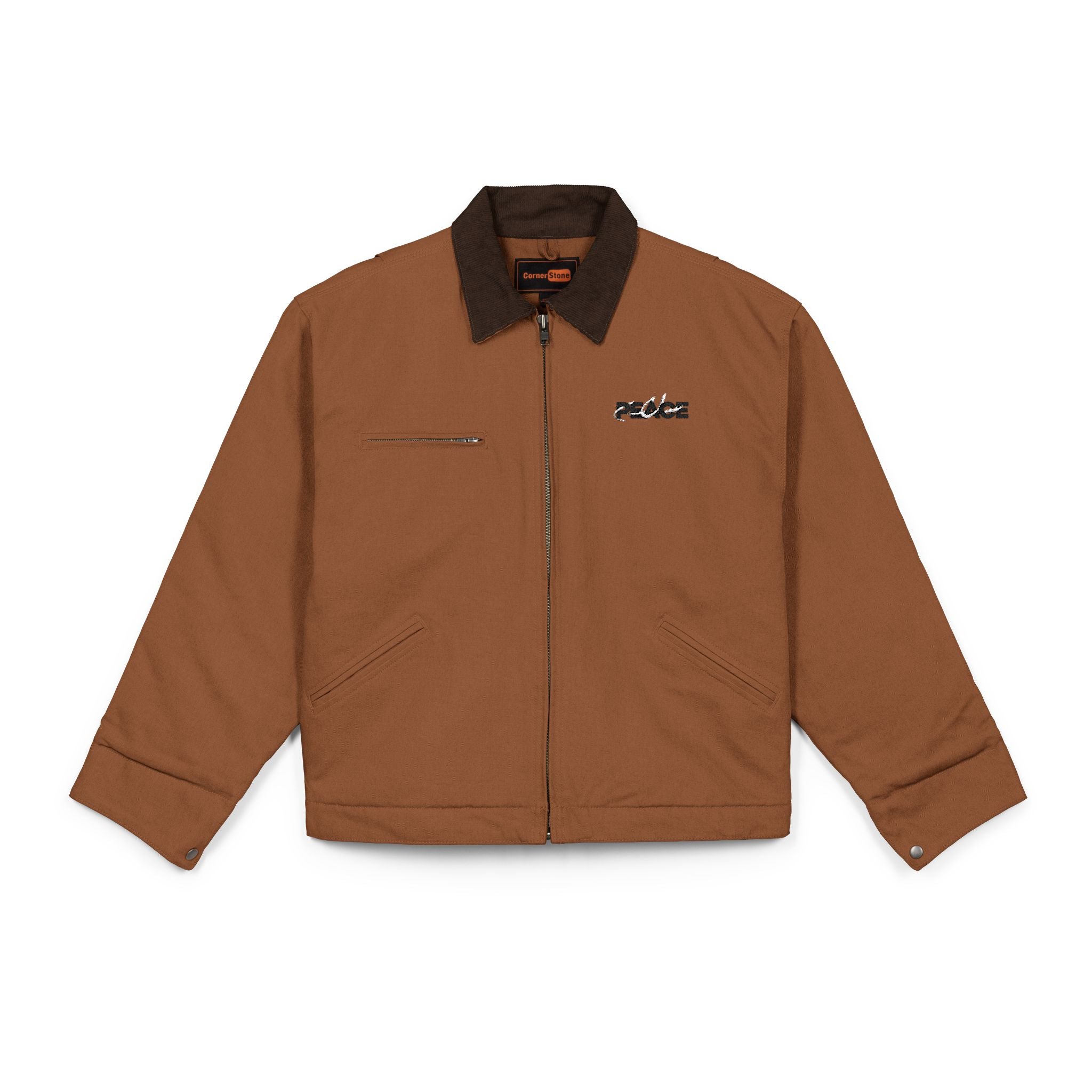 Duck Cloth Work Jacket — Rugged Brown Canvas Zip-Up Jacket